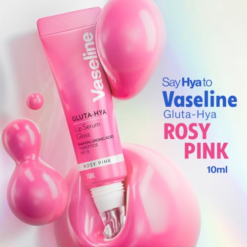 Image of Vaseline Gluta-Hya Rosy Pink Lip Gloss, Serum Lip Care with Hyaluronic Acid and GlutaGlow Technology, Tints, Plumps and Protects with SPF15 for Plumper Lips | 10 ml