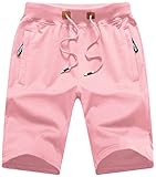QPNGRP Mens Casual Stretch Shorts Zipper Pockets Elastic Waist Pink 34
