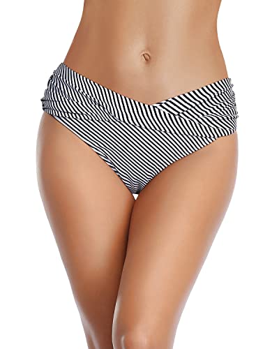 Image of Tempt Me Women Twist Bikini Bottom Moderate High Cut Bathing Suit Bottoms Ruched Swimsuit Bottom