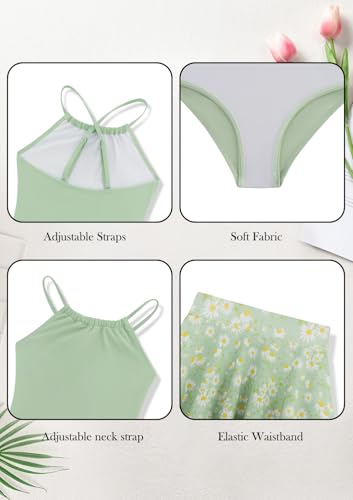 Image of Girls One Piece Swimsuits with Mesh Skirt Tanikini Bathing Suit Swimwear 6-14Y