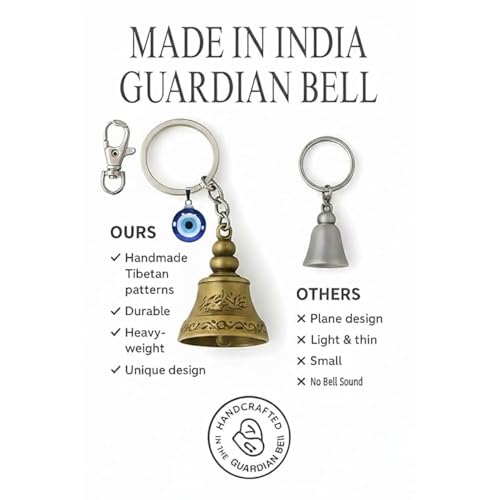 Image of MODUX Guardian Bell Keychain for Bike & Car - Tibetan Texture Bell Keychain with Evil Eye Hook - Good Luck Charm