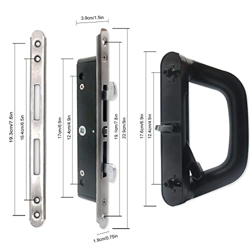 Allywasai Sliding Patio Door Handle Set With Mortise Lock, Suitable For Sliding Glass Patio Door Thickness From 0.9In To 1.4In, 4-15/16" Screw Holes, Need To Drill, Reversible Design, Keyed, Black #TOP5