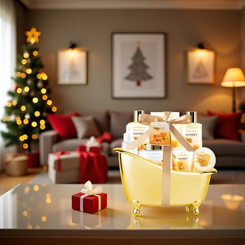 Christmas Gifts for Women Bath & Body Gift Set, Luxury Home Spa Bath Gift Basket, Honey Almond Scented Bath Set, Pamper Gifts Birthday gifts & Teens, Spa Kit Gift, Home Spa Gifts for Men Dad - Image 5
