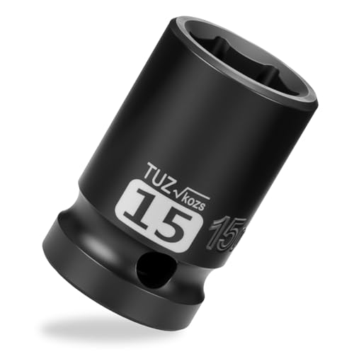 Image of 1 /2 Inch Drive 15mm Shallow Metric Impact Socket,CR-MO,6 Point Radius Corner Design,Square Chamfered Opening,Axle Nut Impact Grade Socket for Easy Removal