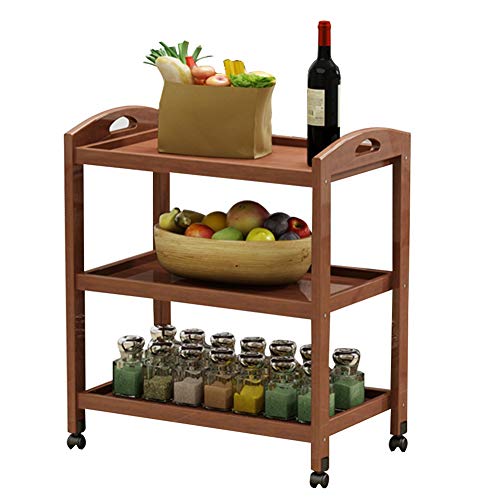 ZHAOHUI Serving Cart Kitchen Trolley Island Cart 3 Tier Trolley Wooden Multifunction Rolling Cart Universal Wheels Handleï¼Œ2 Sizes (Color : Brown, Size : 60 x 25 x 73 cm)