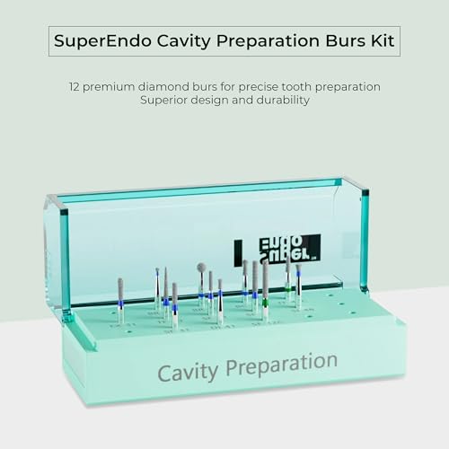 Image of Cavity Preparation Burs Kit | 12 Diamond Burs for Cavity Shaping | Stainless Steel Shank | Friction Grip | Autoclavable | Dental Restoration Tool