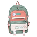 Cute Backpack Comes with Bunny Pendants 3 Badges for free Kawaii Teen Y2K Ulzzang Kawaii Pin (Green)