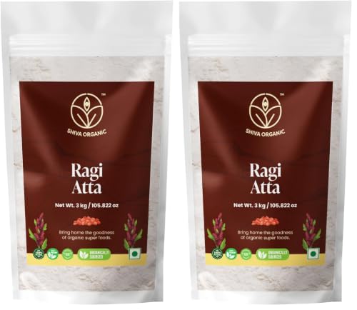 Image of Shiva Organic Ragi Atta - 3 kg | Finger Millet Flour - High Protein, Gluten Free, & Diabetic Friendly | Stone Ground, Ancient Grain | Sourced from Uttarakhand (Pack of 2)