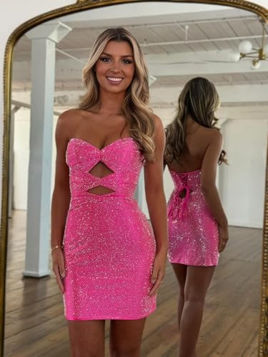 Sparkly Sequin Homecoming Dresses for Teens Strapless Short Cocktail Party Dress HS1084