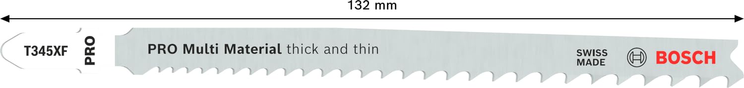 Bosch 25x Lama per seghetto alternativo PRO Multi Material thick and thin T345XF (per Legno con chiodi, Acciaio, Lunghezza 132 mm, Professional Accessorio Seghetto alternativo)