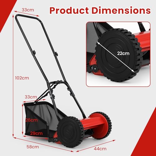 COSTWAY Hand Push Lawnmower, Manual Lawn Mower with 30cm Cutting Width, 18.5L Grass Box and 15-40 mm Adjustable Cutting Heights, Walk-Behind Blade Push Reel Grass Sweeper (Red) - Image 6