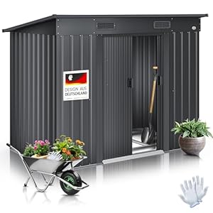 KESSER® – Gereedschapsschuur L metaal 3,4 m³ met fundament | 196 x 122 x 180 cm | 2 x schuifdeur & fundament | gereedschapsschuur | tuinhuiskast | lessenaarsdak tuinschuur