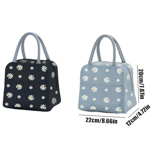 Image of Insulated Lunch Bag, Portable Thermal Lunch Bags Cooler Bag Daisy Pattern Lunch Box Organizer Tote Bag for Women Adults Kids Girls Work School Picnic Camping Travel (Black)
