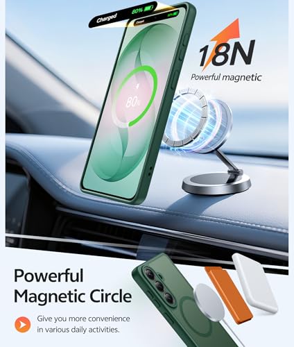 Image of FNTCASE for Samsung Galaxy S26+ Plus Case: [Fit for Magsafe] [Full Camera Protection + Screen Protector] Translucent Matte Military Grade - Shockproof Protective Phone Cover for S26 Plus - Green