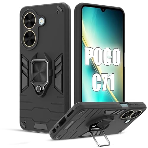 Image of AIBEX Armor Back Cover Compatible for Redmi A5 / Poco C71| Rugged Shockproof Case with Ring Holder & Kickstand | Military-Grade Protection | Magnetic Car Mount Compatible