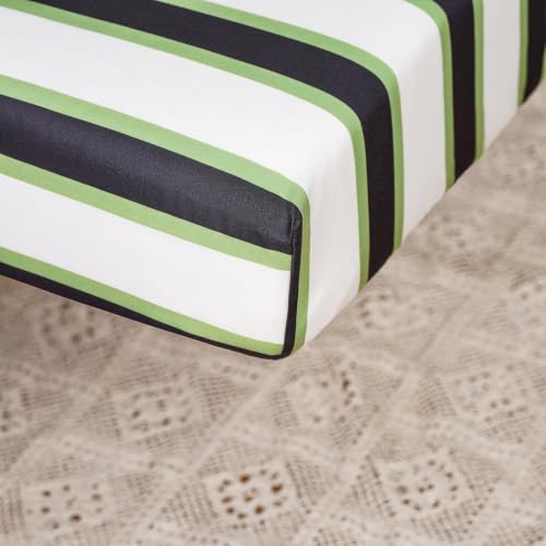 Image of KAREVER Stripes Toddler Bedding Set Green Apple Print 4 Pieces Crib Bed Set Kids White Green Striped Comforter Set