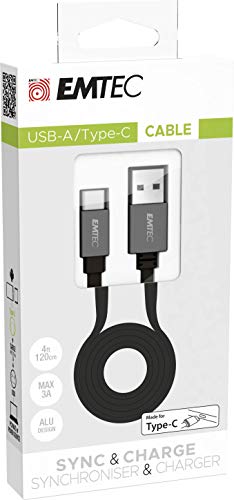 Emtec ECCHAT700TC USB-A/Type-C USB-C-kabel, collectie T700, voor smartphone en tablet, platte kabel, 120 cm