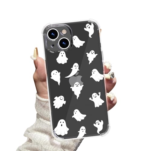Coque Halloween iPhone 14 Plus transparente en TPU antichoc avec motif fantôme mignon pour femmes