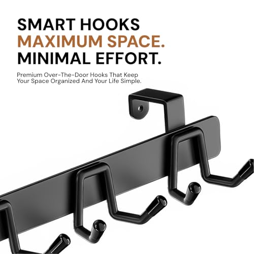Image of amazon basics Door Hanging Hook Rail Strong, Carbon Steel Door Hook for Bathroom, Kitchen & Door, No Drill Hanging Hooks, Waterproof Rust Resistant, Black