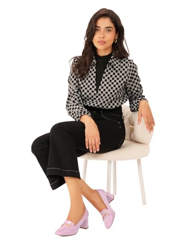 Image of Womens Mid Block Chunky Heeled Loafers Closed Square Toe Patent Leather Comfortable Slip On Pumps Metal Chain Basic Classic Casual Work Office Dress Shoes 2.8 Inches Heels