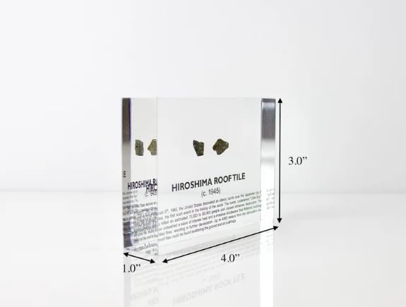 Image of Authentic Hiroshima Tile Artifact Display, Encased in Crystal-Clear Lucite Acrylic, Handmade in the USA, From Hiroshima Site, For Display or Education Purposes, Unique World War II Relic