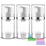 Decorniqu 3 Pack Airless Pump Jar 1.7oz/50ml Airless Pump Bottles Empty Moisturizer Pump Dispenser Travel Pump Bottles for Lotion Toiletries Shampoo Cream with Labels(Clear)