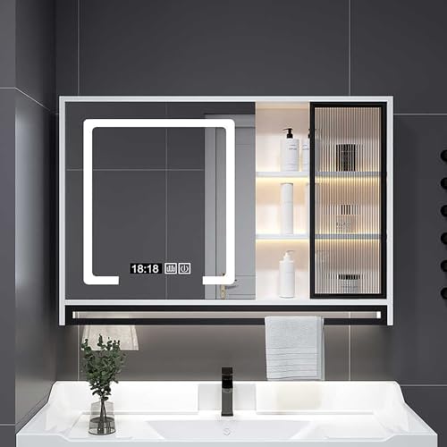 Botiquín de Pared con Espejo, iluminación LED y tecnología antivaho. Organizador de Almacenamiento Compacto para artículos Esenciales de baño y lavandería.