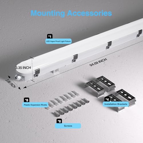 Image of 8FT LED Vapor Tight Light Fixture 4Pack,13000LM, 70W /80W /90W /100W Adjustable, 5CCT 6500K-3000K Color Selectable,ETL Listed,IP65 Waterproof Vapor Proof Light for Car Wash,Warehouse,Basement