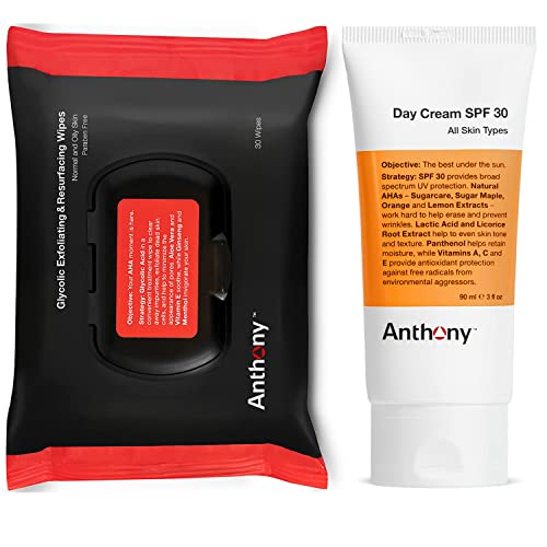 Anthony Day Cream Spf 30 Men’s Face Moisturizer With Sunscreen 3 Fl Oz Glycolic Exfoliating & Resurfacing Wipes 30 Sheets Per Bag #TOP28