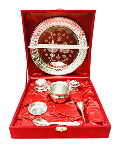 Gavya Silver Plated Pooja thali Set Indian Traditional Pooja Plate Set (Bell, Lota - Image 2