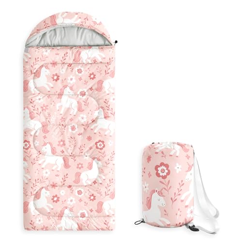 Wake In Cloud - Unicorn Kids Sleeping Bag for Girls Toddlers, Camping in Warm Cold Weather,...