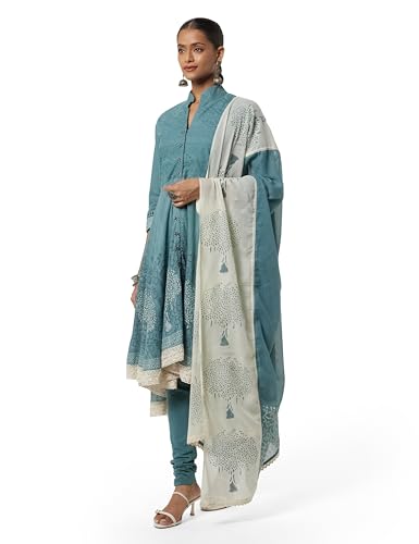 Image of BIBA Women Cotton Asymmetric Solid Kurta Churidar Suit Set
