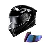 XFMT Motorcycle Helmets Dual Visor Full Face Helmet with Internal Tinted Sunshield DOT Approved for Adult Men & Women, Matte Black Medium