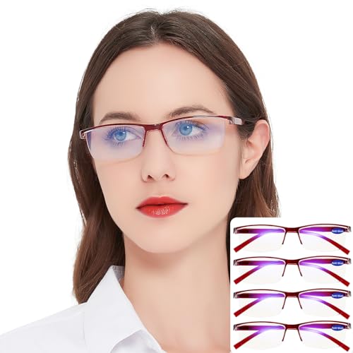 Image of 4 Packs Red Reading Glasses 1.0 for Women Multipack Blue Light Blocking Semi-rim Readers 1.00 1.50 2.00 2.50 3.00 3.50 4.00