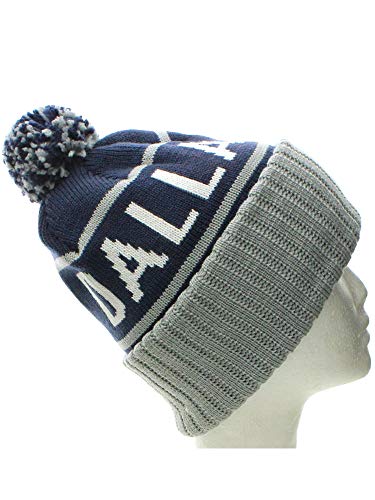 American Cities Dallas TX Champions Cuff Cable Knit Pom Pom Beanie Hat Cap Dallas Navy/Gray