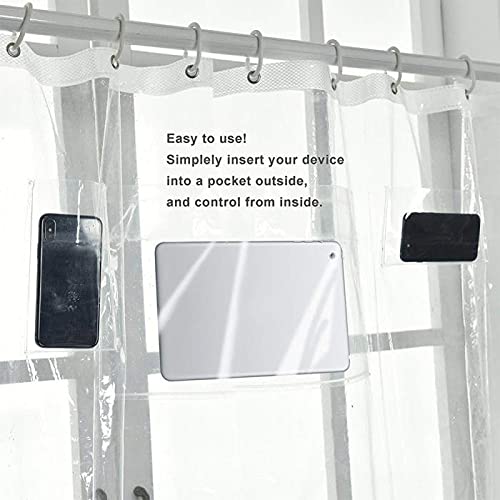 Cedmon Waterproof Fabric Shower Curtain Or Liner With 9 Storage Pockets Bathroom Shower (Clear) #TOP1