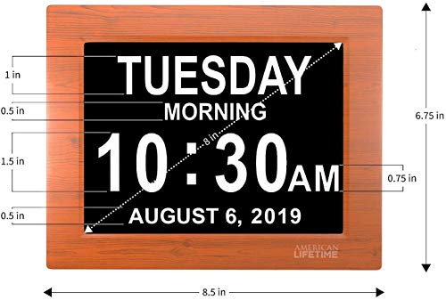 American Lifetime, Newest Version, Day Clock Extra Large Impaired Vision Digital Clock with Battery Backup and 5 Alarm Options Great Gift Ideas, 2 Pack Brown Wood - Thumbnail 4