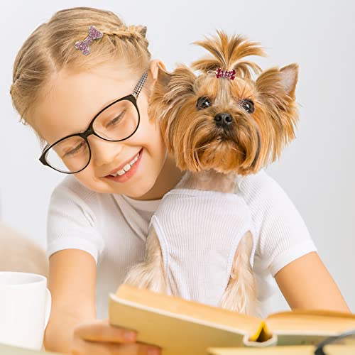 Oiiki 5 Pcs Rhinestone Dog Clips For Hair+ 10 Pcs Dog Hair Bowknot Elastic Bands, Cats Dog Pets Hair Decorative Grooming Accessories, Hair Barrettes In Star Bone Heart Flower Big Bone Shapes #TOP6