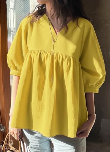 Image of Zilcon Women's Cotton Plain Styles Short Kurti for Women V-Neck Half Sleeve || Kurti for Woman || Short Kurtis for Woman