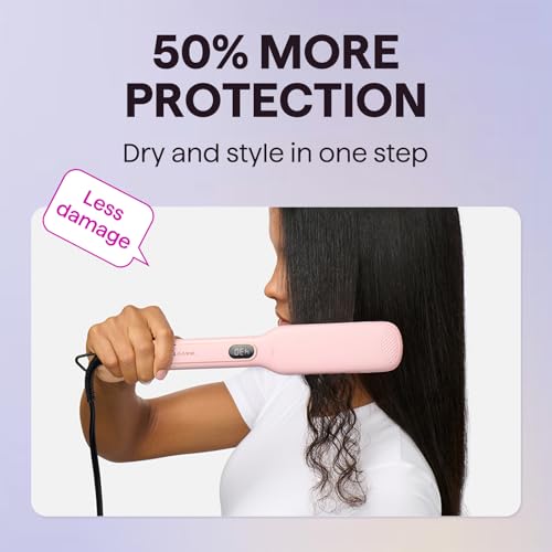 Image of Wavytalk Wet to Straight Hair Straightener, Titanium 1.75 Inch Wide Flat Iron for Wet or Dry Hair, Professional Straightener with Dual Voltage Leave Silky Smooth Look, 20% Faster Styling, Pink