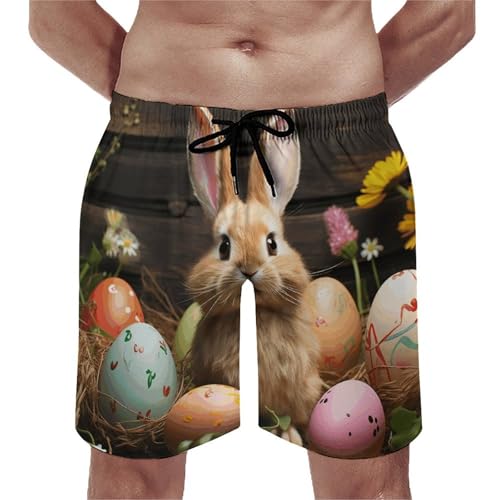 Men's Swim Trunks Quick Dry Board Shorts with Pockets Beach Shorts Easter Egg Bunny Bathing Suits for Men