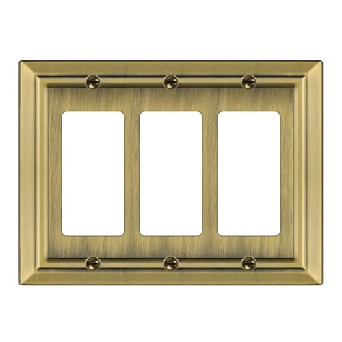 Dyekou Metal Wall Plate for Electrical Outlets, Decorative Antique Brass Switch Plates Outlet Cover, Light Switch Cover Plate, 3-Gang Wall Plates (Triple Decoretor, 1 Pack) by Dyekou - Used condition - US$10.98
