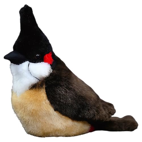 Realistic Red-Whiskered Bulbul Plush Toy - Lifelike Bird Stuffed Animal