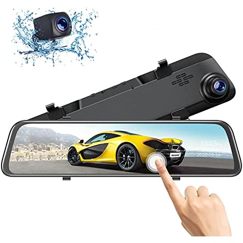 2.5K Mirror Dash Cam GPS, 12" Touch Screen Rear View Mirror Camera Voice Control Dash Cam Front and Rear Waterproof Backup Camera mirror with Parking Assistance Night Vision Cover