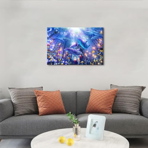 イルカ 星空 ラッセン 星に願いを バンクシー モダン ポスター アートパネル アートフレーム ウォール キャンバス 絵画 壁の絵 部屋飾り ベッドルーム リビング 木枠付きの完成品 (70x100cm（28x40in）,L) [5]