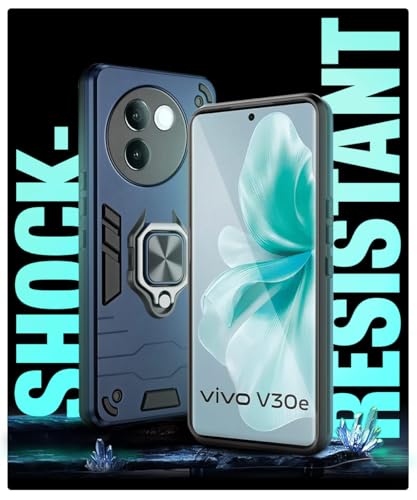 Image of WOW IMAGINE Shock Proof Back Case Mobile Cover for Vivo V30e 5G | Back Cover Case (Tough Armor | Hybrid PC + TPU | Ring Holder & in-Built Kickstand | Blue)