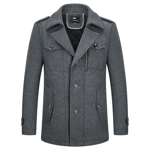 Lamgool Men's Winter Wool Blend Coat Casual Business Single Breasted Peacoat3