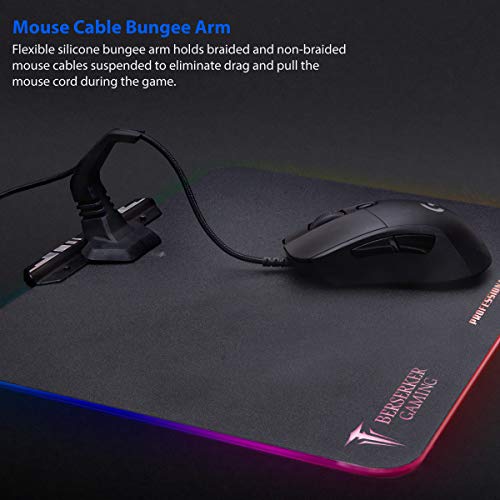 Image of Large RGB LED Gaming Mouse Pad Hard Micro Texture Surface -7 Light Up Modes - Mouse Bungee Cable Manager Holder Attachment - PC; Mac; Linux