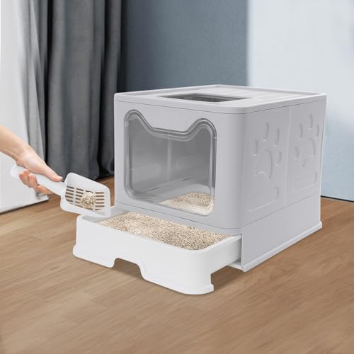 Arenero plegable cerrado para gatos con tapa y pala miniatura 2