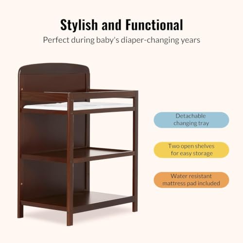 Image of Dream On Me Anna 3-in-1 Full-Size Crib and Changing Table Combo in Espresso, Greenguard Gold Certified, Non-Toxic Finishes, Includes 1 inch Changing Pad, Wooden Nursery Furniture